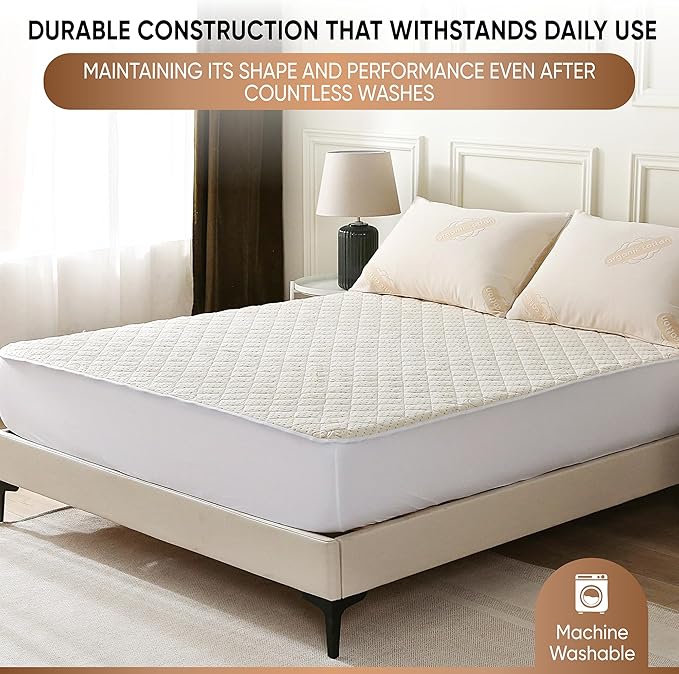 Luxury Quilted Organic Cotton Mattress Protector Twin - 380 GSM Waterproof & Breathable Pad - Deep Pocket Fitted Cover - Soft & Silent Protection