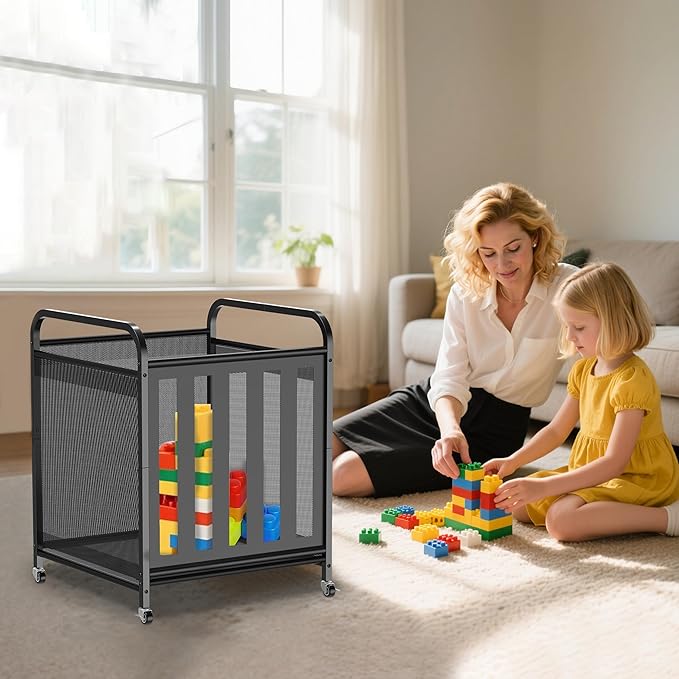 niffgaff Large Rolling Ball Storage Cart – Metal Ball Bin with Lockable Wheels and Elastic Straps, Holds Basketballs, Soccer Balls, Toys and Sports Equipment, Indoor & Outdoor Organizer – Black
