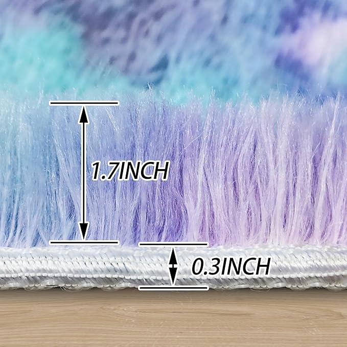 4x4 ft Purple Rainbow Fluffy Round Rug for Girls Bedroom,Colorful Soft Shaggy Circular Area Rug Kids Fuzzy Carpet Furry for Living Room Nursery Dorm Playroom Room Unicorn Decor Reading Nook Mat