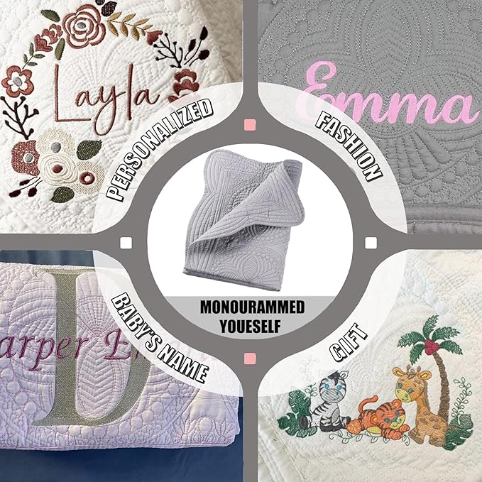 PEACELOVER Embossed Neutral Baby Quilt Durable, Lightweight Baby Blankets Four Seasons for Personlized Monogram Cotton Quilted Blanket Toddler Quilt for Boys and Girls 46x36 Inches (Gray1)
