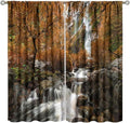 Forest Waterfall Blackout Curtains, Autumn Jungle Mountains Fall Nature Landscape Window Drapes, for Bedroom Living Room 42" W X 63" L