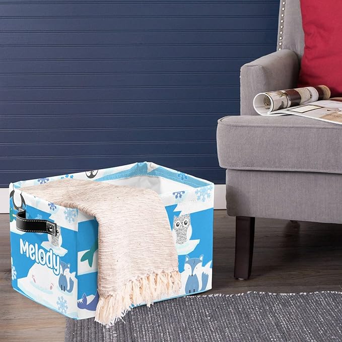 Deven Polar Bear Animal Personalized Large Storage Baskets for Organizing Shelves with Handle,Closet Decorative Storage Bins for Bathroom,Nursery,Home