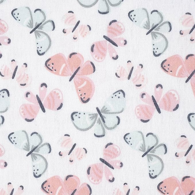 Gerber Girls Newborn Infant Baby Toddler Nursery 100% Cotton Flannel Receiving Swaddle Blanket, Butterfly White, Pack of 5