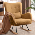 Waleaf Rocking Chair Nursery, Teddy Upholstered Rocking Chair Indoor with High Backrest Glider Accent Chair, Padded Seat Nursing Comfy Chairs for Bedroom (Brown)