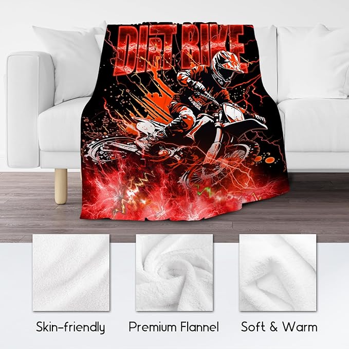 Boys Blanket Dirt Bike Blankets Gifts for Kids Son Grandson, 60"x80" Warm Lightweight Flannel Throw for Bed Living Room