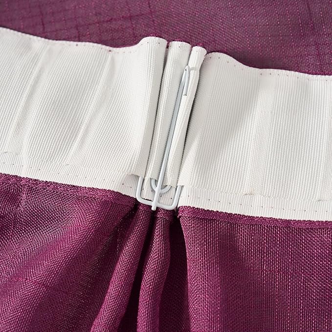 Plum Purple Curtains Sheer 96 Inches Long, Dark Linen Look Textured Light Filtering Drapes Decor, Rustic Eggplant Transparent Window Treatments, Pinch Pleat Curtain with Hooks