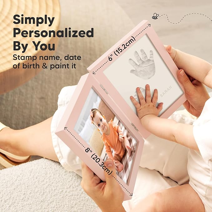 KeaBabies Personalized Baby Hand and Footprint Kit, Quick Dry Clay - Newborn Keepsake Feet and Handprint Kit, Nursery Picture Frame, New Mom Gifts for Baby Showers & Registry (Petal Pink)