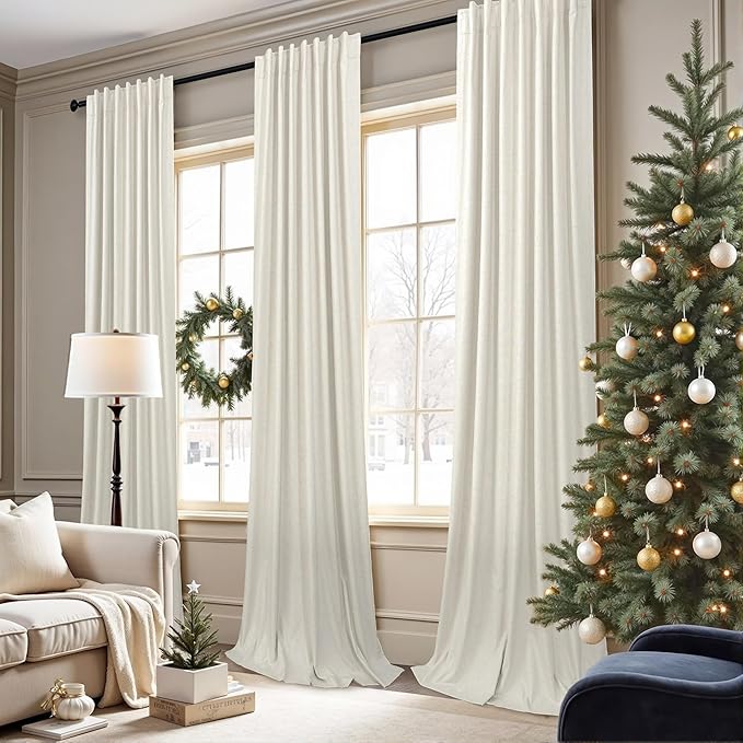 Pitalk Cream Blackout Curtains and Drapes 48 Inch Long Faux Linen Privacy RV Draperies for Small Windows Thermal Insulated Light Blocking Curtain for Kitchen Cafe Basement 52x48 Length Back Tab Pocket