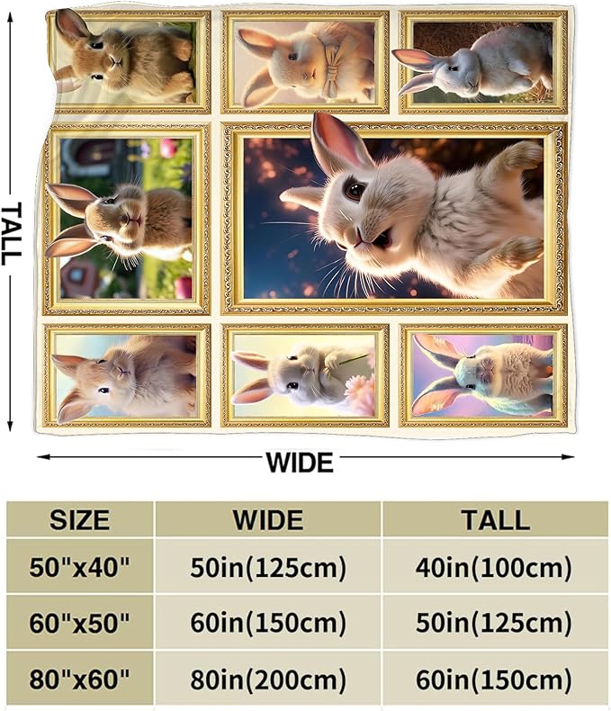 Rabbit Blanket Bunny Gifts for Girls Boys Woman Kids Rabbit Lover Throw Blankets Soft Blanket Warm Fleece Flannel Plush Blankets for Bed Sofa Couch 60"x80"