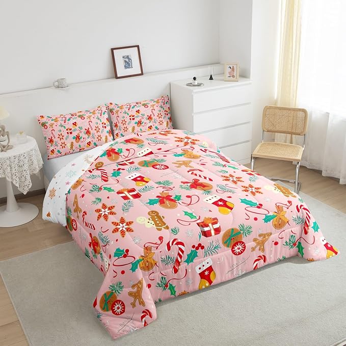 Feelyou Cute Gingerbread Man Bedding Set for Kids Boys Girls Twin Size Comforter Set Ultra Soft Winter Christmas Comforter Xmas Duvet Quilt Bedroom Decor Christmas Decor Quilt