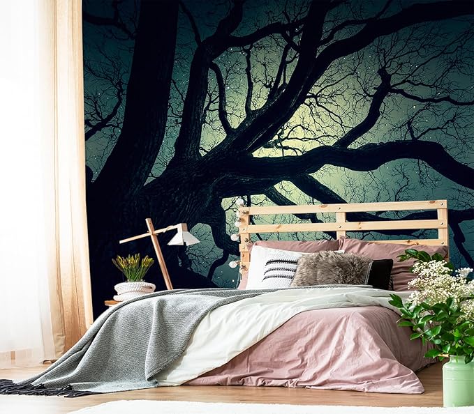 XMPMBM-Magic Forest backsplash Decorative Wallpaper Starry Sky Large Tree Bedroom Bathroom Wall Mural- W 154" X H 105"（112 Square Foot）