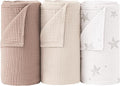Bearmoss Muslin Swaddle Blankets, 40 x 38 inches Baby Swaddle for Boys and Girls, Soft Baby Blanket, 3 Pack Breathable Nursery Receiving Blankets (Beige Star)