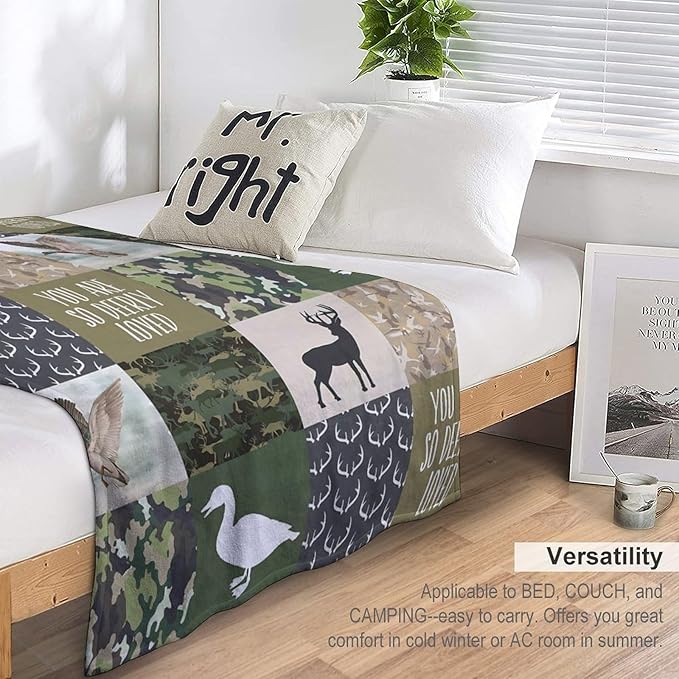 Hunting Blanket for Women Men Adults - Deer Duck Throw Blanket - Gifts for Hunting Lovers - Soft Warm Cozy Fleece Blanket for Couch Sofa Bed 50"x60"