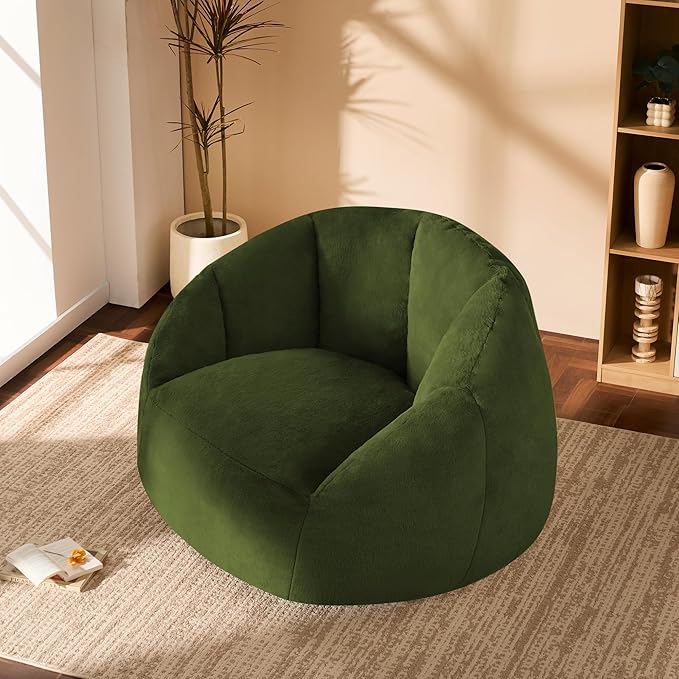 Giant Bean Bag Chair for Adults - Comfy Plush Round Shell Soft Accent Chair, Oversized Cozy Lounge Floor Sofa Reading Chair, Mini Couch for Living Room, Bedroom & Game Rooms, Dorm, Green