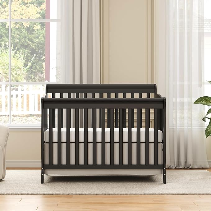 Baby Crib 5-in-1 Convertible, Wooden Cribs Converts to Toddler Bed, Daybed and Full-Size Bed, Nursery Furniture with Non-Toxic Finishes (Black)
