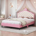 Bellemave Full Size Princess Bed Frame with Lovely Crown Shaped Headboard for Girls,Upholstered Platform Bed with Slats Support,Twin Girls Bed,Pink Cream