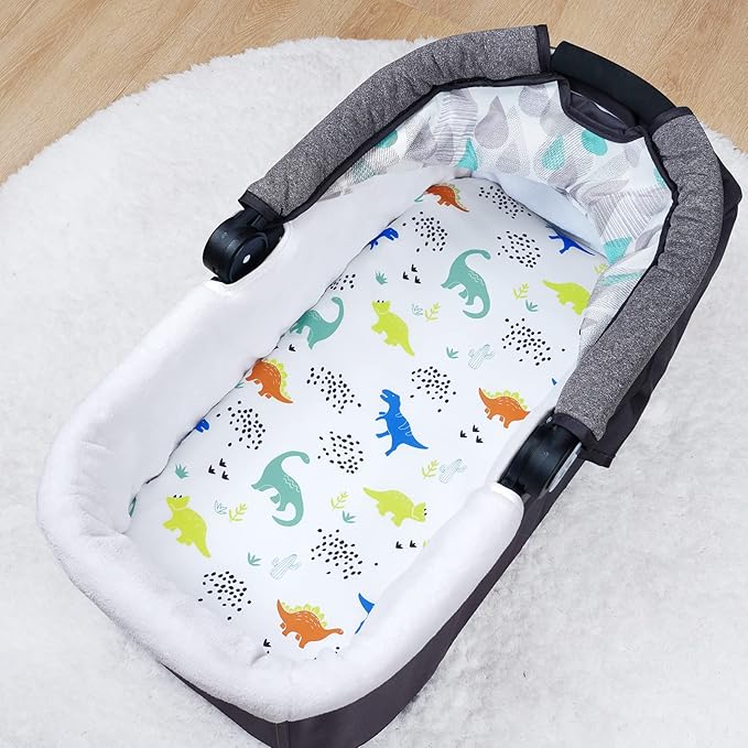 PHF 3 Pack Soft Bassinet Sheets, Dinosaur Breathable Comfy Cradle Sheets for Baby Boys, No Slip Universal Fit for Most Cradle and Bassinet Mattress, Navy Dinosaur