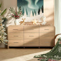 Curved 9-Drawer Dresser for Bedroom, 63" Wide Modern Chest of Drawers, Vanity Desk TV Stand for Living Room, Closet Storage Drawers Organizer Furniture, Nursery, Hallway, Oak