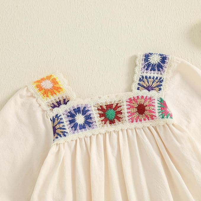 Baby Girl Romper Fall Clothes Ruffle Sleeveless Onesie Crochet Floral Bubble Romper Infant Bodysuit Boho Outfit