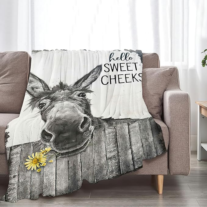Tijuboni Funny Donkey Throw Blanket Donkey Gifts for Girls Boys Women Men Kids Adults Soft Flannel Fleece Blanket for Couch Sofa Bed Home Decor 40"x50"