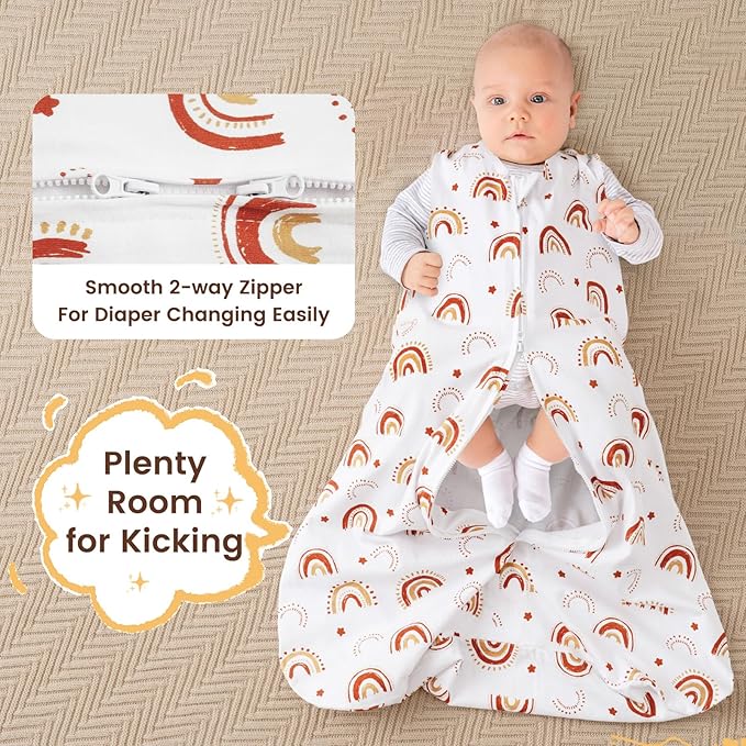 PHF Soft Baby Sleep Sack 6-12 Months 100% Organic Cotton Wearable Blanket, 2-Way Zipper 0.5 TOG Toddler Sleeping Sack 3 Pack, Comfy Sleep Bag for Baby Boys Girls, Rainbow (Medium)