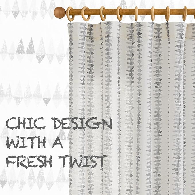 jinchan Linen Nursery Curtains for Living Room Boho Curtains for Bedroom Kids Room 96 Inches Long Geometric Printed Farmhouse Drapes Rod Pocket Window Treatment Curtain Set of 2 Panels Gray