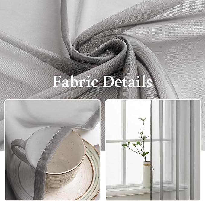 MIULEE 2 Panels Solid Color Sheer Window Curtains Elegant Window Voile Panels/Drapes/Treatment for Bedroom Living Room (54X45 Inches Grey)