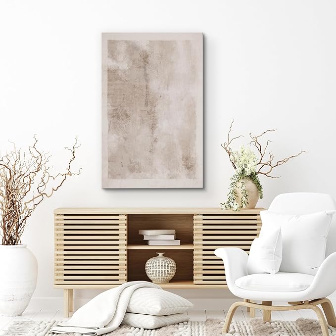 SIGNWIN Canvas Print Wall Art Faded Textured Brown & White Color Blocks Abstract Shapes Illustrations Minimalism Contemporary Nordic Decorative for Living Room, Bedroom, Office - 12"x18"