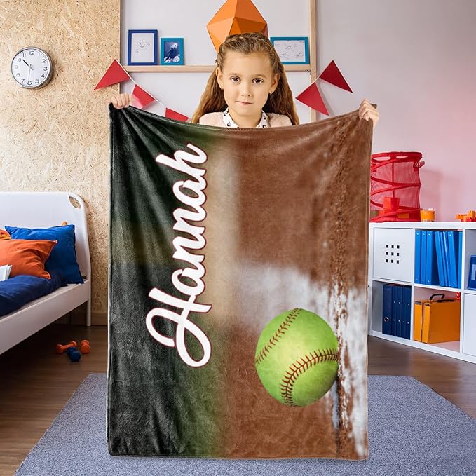 Custom Infant Softball Blanket: Personalized Name and Number Blankets for Baby Kids Boys Girls Teen Mother's Day Father's Day Birthday Easter Gifts(30"x40")