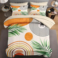 7 Pcs Queen Size Comforter Set with 2 Pillowcases & 2 Shams, Contemporary Mid Century Bedding for Kids and Adults, Rainbow Sun Boho Geometric Bed in a Bag with Flat Fitted Sheet