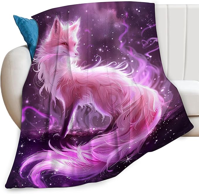Pink Fox Throw Blanket Fox Blankets Gifts for Couch Sofa Bed Stuff Decor Soft Cozy Lightweight Fleece Flannel Bedding for Lover Men Women Girls Adults 60"x80"