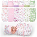 Ramede 6 Pack Preemie Swaddle Blanket with Hats Sleep Swaddle for Baby Boy Girl Preemie Newborn Sacks Soft Cotton Wearable(Flower,Pink and Green)