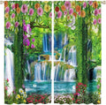Jungle Nature Blackout Window Curtains, Trees Scenic Waterfall and River Spring Pattern Print Window Drapes, for Living Room Bedroom 42x63in 2 Panels