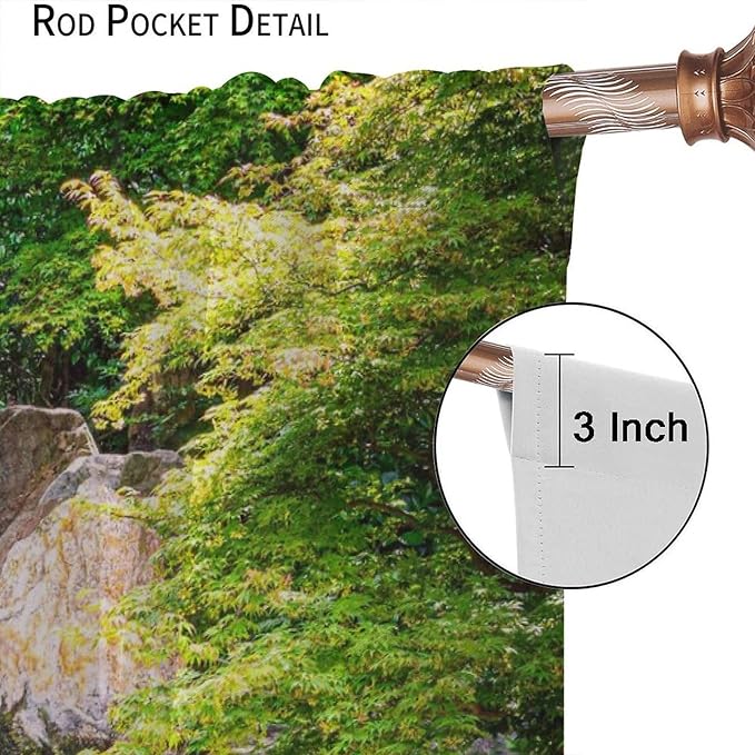 View Waterfall Blackout Curtains, Forest Waterfall Retro Style Natural Scenery Garden Art Landscape Rod Pocket Window Drapes, for Living Room Bedroom 63" W X 63" L