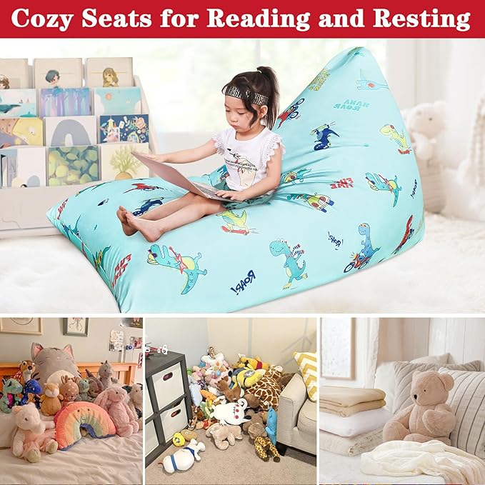 Jorbest Stuffed Animal Storage, Dinosaur Bean Bag Chair, Stuffed Animal Storage Bean Bag Chair for Kids and Adults - Cover ONLY (Dinosaur 200 L/52 Gal)