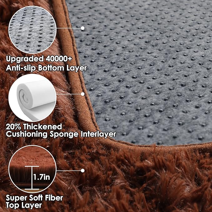ONASAR Brown 6x9 Area Rugs for Living Room Bedroom, Washable Large Fluffy Bedside Throw Rug, Soft Plush Shaggy Fuzzy Floor Carpet for Nursery Kids Girls Boys Teen Dorm Home Office Decor Aesthetic