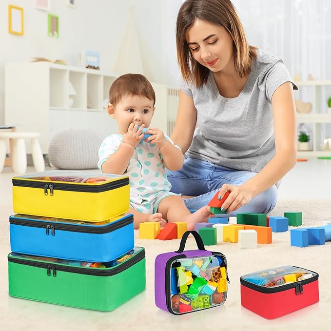 5 Packs Toy Storage Bags Compatible with Lego Bricks,Large Travel Toy Organizers for Kids Building Blocks,Toy Car,Puzzles with Mesh Pocket and Tag Pocket