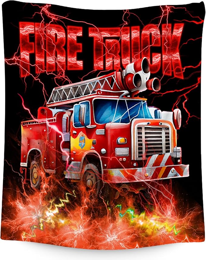 Kids Blanket Fire Truck Gifts for Toddler Boys, 50"x60" Fleece Soft Cozy Car Theme Throw for Couch Bed