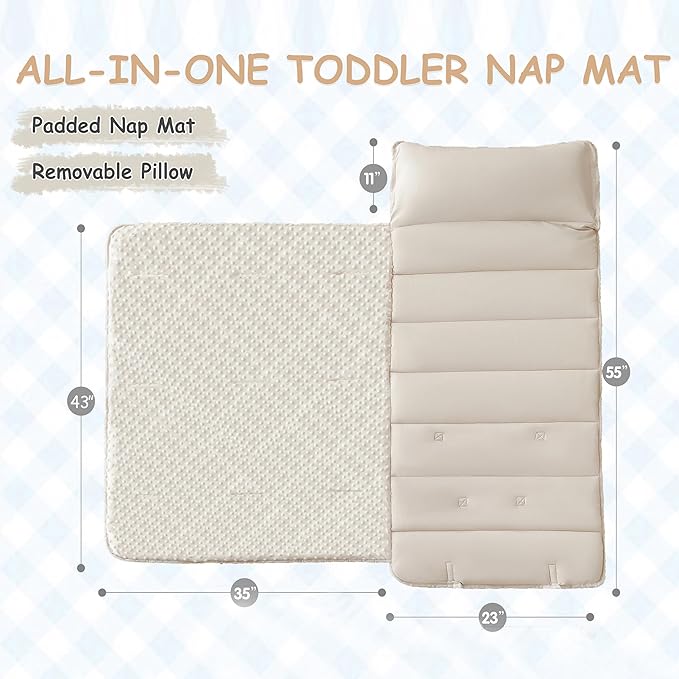 Toddler Nap Mat for Daycare Preschool Girls Boho Tufted Geometric Kids Sleeping Mat Pad Toddler Bedding Set Portable Baby Sleeping Bag with Pillow and Blanket for Travel Camping Outdoor