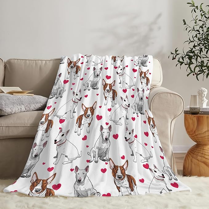 Bull Terrier Gifts and Decor - Cute Dog Throw Blanket for Girls, Women, Kids, Adults - Soft Warm Cozy Fleece for Couch, Sofa, Bed 50"x40"