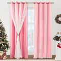 XiDi Pink Curtains for Girls Bedroom 84 Inches Long Blackout Nursery Curtains Double Layer with Sheer Overlay for Kids Toddler Princess Room Grommet Privacy Room Darkening Window Drapes 34 x 84 Inch