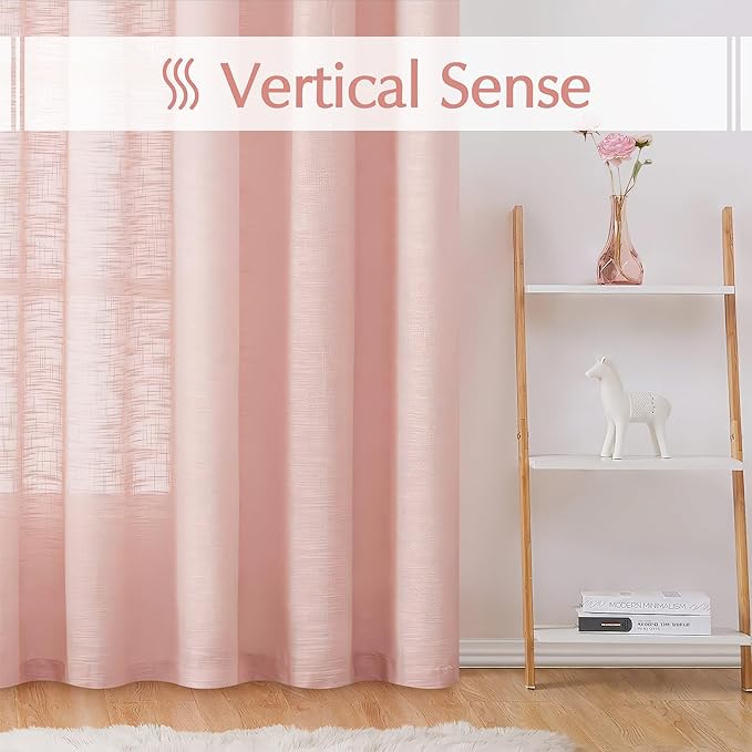 FMFUNCTEX Linen Semi Sheer Curtains for Living Room, Blush Pink Curtains 108 Inches Long for Bedroom, Farmhouse Sheer Extra Long Drapes, Light Filtering Windows Curtain Panels, Grommet Top 2 Panels