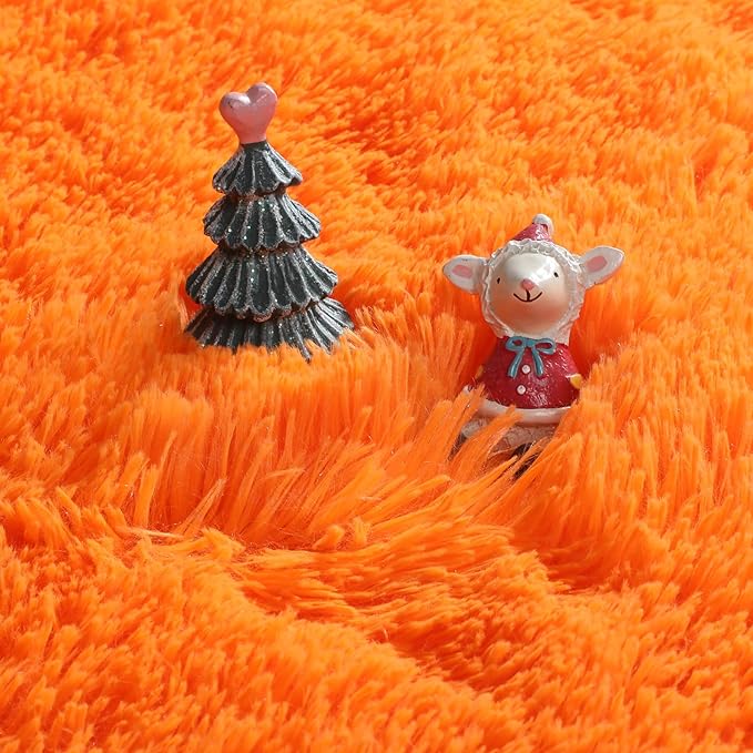 Amdrebio Orange Circle Round Rug 6Ft for Living Room Bedroom, Fluffy Furry Shag Area Rugs for Kids Room Decor Aesthetic, Cute Fuzzy Plush Shaggy Carpet for Baby Nursery Dorm Playroom, Teen Girls Boys