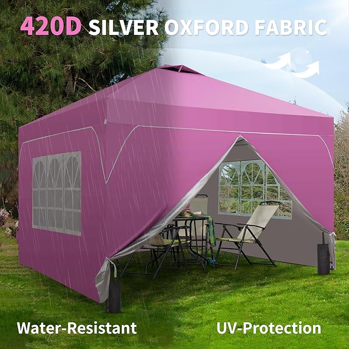 GDY 12x12FT Pop Up Canopy Tent with One Push Setup, Easy to Install with 4-Sidewalls for Events, Parties, Camping, Outdoor Gazebo with 4-Sandbags, Pink.