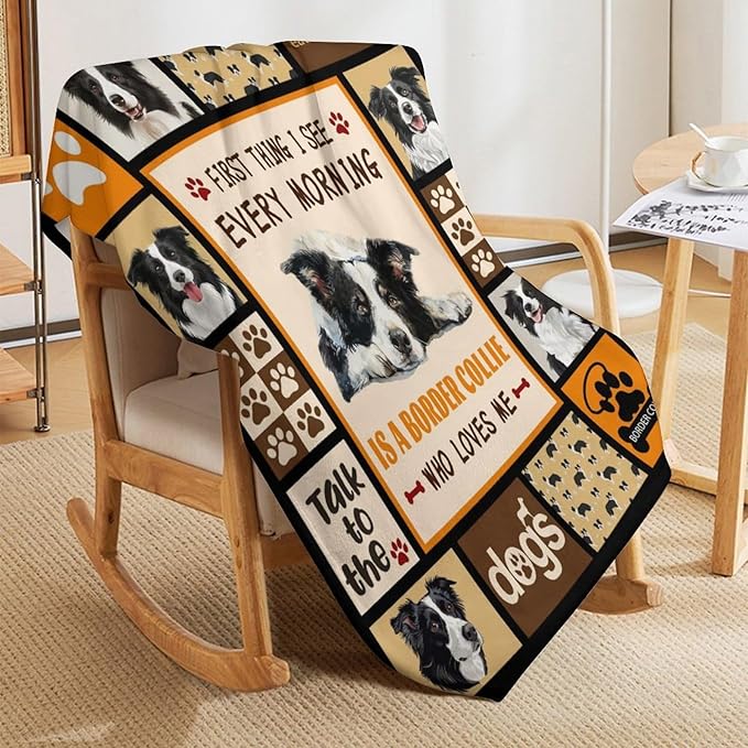 Border Collie Dog Print Blanket Best Dog Pet Animal Throw Blankets for Couch Sofa Stuff Decor Gifts Lightweight Soft Cozy Fleece Plush Warm Flannel Bedding for Lover Man Woman Teen Adults 50"x60"