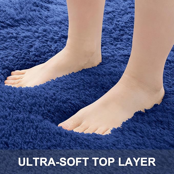 OLANLY 9x12 Machine Washable Large Area Rugs for Living Room, Bedroom, Soft Fluffy Shaggy Bedside Rug, Indoor Floor Carpet for Kids Girls and Boys, Dorms, Nursery, Home Decor Aesthetic, Navy Blue