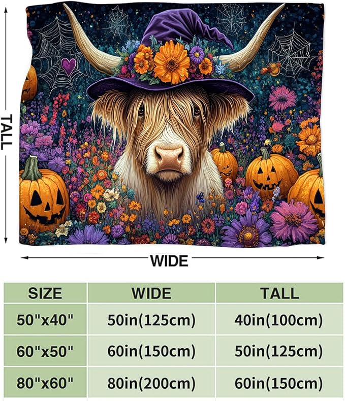Tijuboni Highland Cow Pumpkin Throw Blanket for Girls Boys Women Men Kids Adults Soft Flannel Fleece Blanket for Couch Sofa Bed Home Decor 60"x80"
