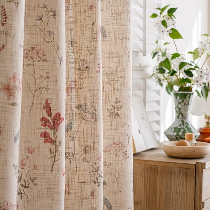ENJOYBRIDAL Floral 84 Inch Curtains for Bedroom Living Room Drapes Boho 2 Panel Sets Light Filtering Floor Length Window Curtains Patterned Rustic Farmhouse Rod Pocket Semi Sheer Window Treatments