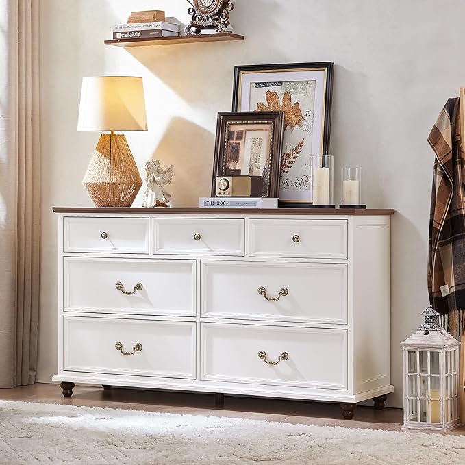 Bedroom Dresser Sets, 54" Wide 7 Drawers Dresser and 45" Tall 5 Drawers Dresser, Wooden 2 Piece Bedroom Furniture Set, Chest of Drawer for Bedroom, Home, Living Room, Hallway, White