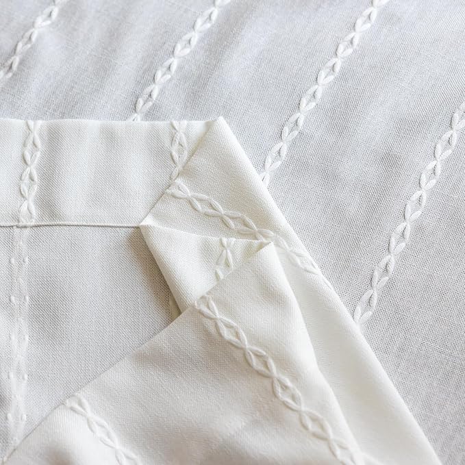 Deeprove White Boho Curtains 102 inch Extra Long for Bohemian Farmhouse House Decoration, Sheer Window Treatment, Privacy Embroidery Drape for Bedroom Living Room Doorway, 1 Panel W52 x L102